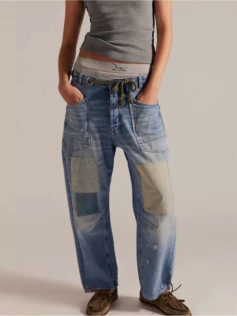 NWT We The Free Moxie Low Slung Pull-On Barrel Jeans Size 27 in Truest Blue